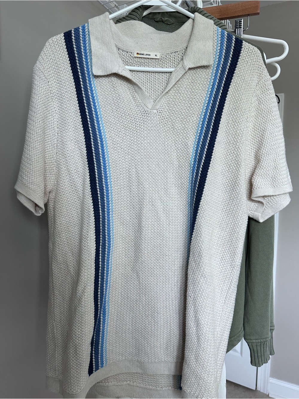 Marine Layer Cream Knit Polo with Subtle Texture